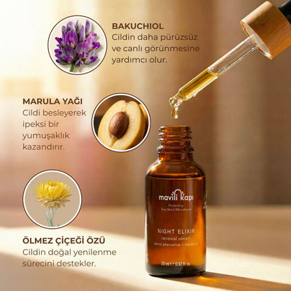 Night Elixir serum damlalık ambalaj yakın çekim