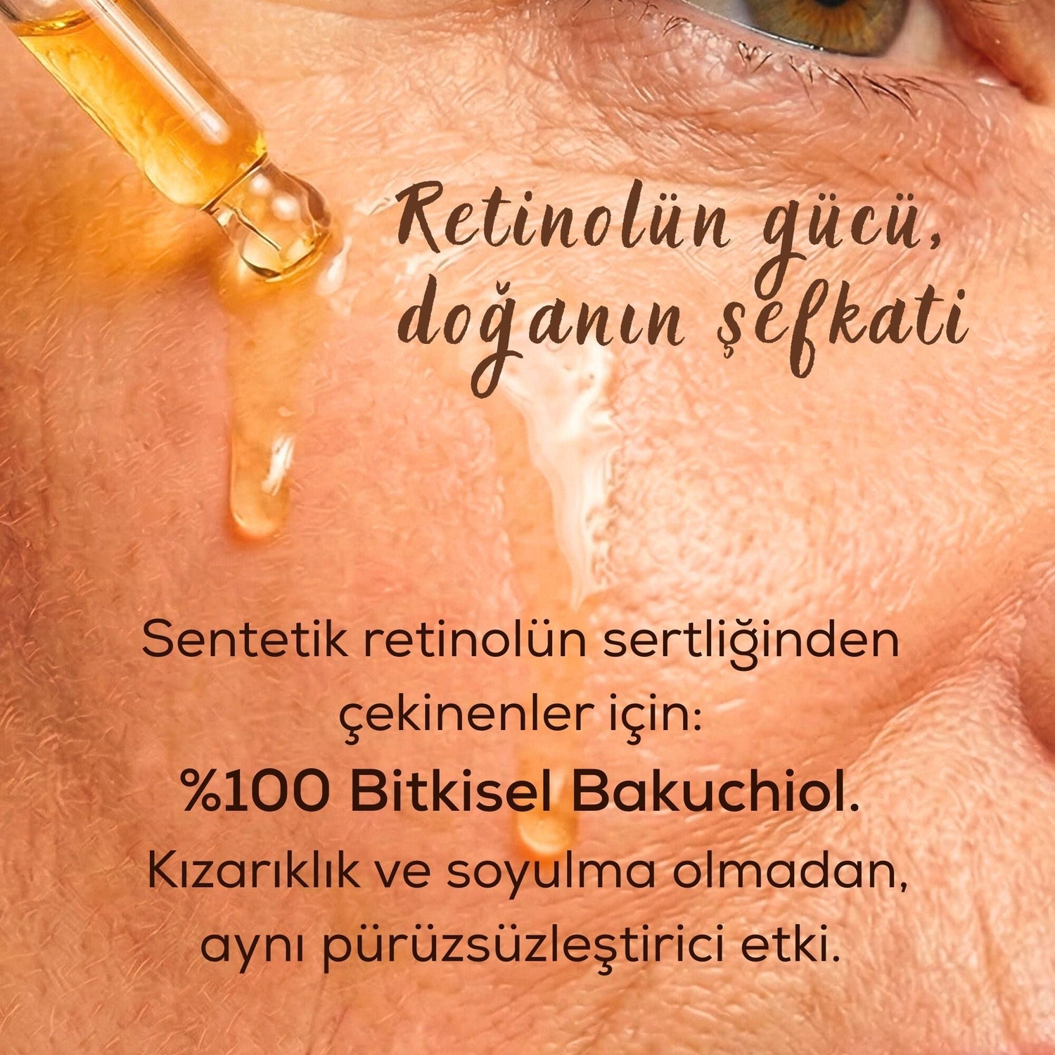 Bakuchiol gece serumu dokusu — yaşlanma karşıtı doğal formül
