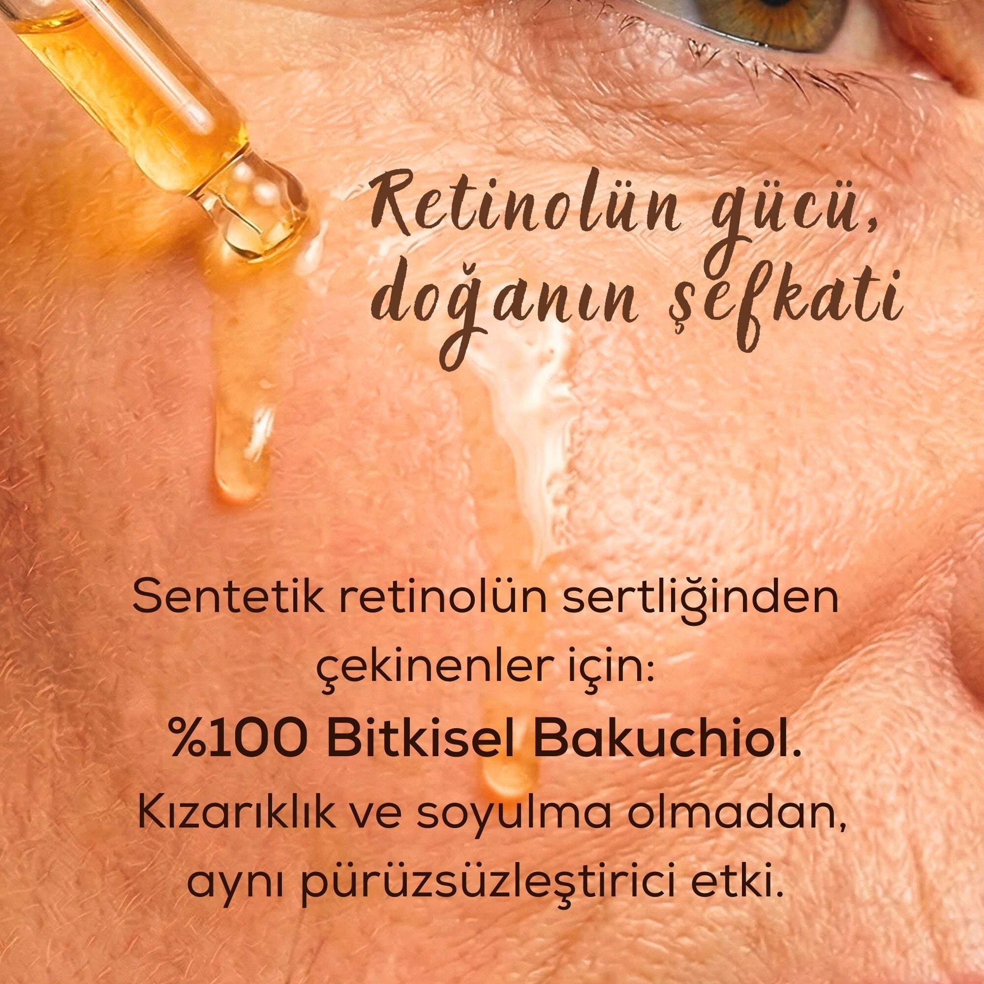 Bakuchiol gece serumu dokusu — yaşlanma karşıtı doğal formül