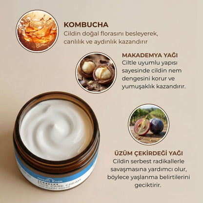 Kombucha yüz kremi içerik bilgisi — probiyotik ve organik yağlar