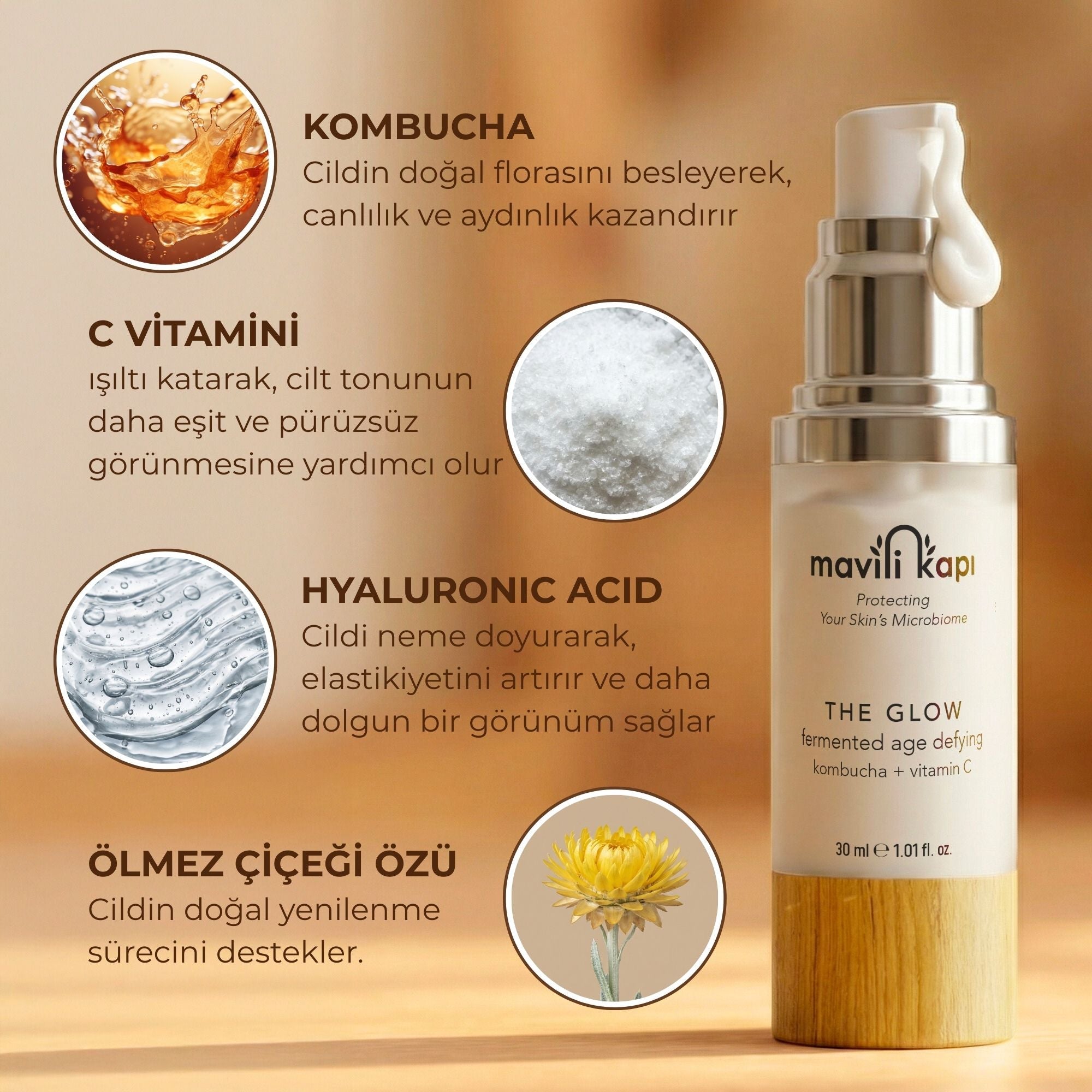 The Glow içerik detayı — kombucha ve vitamin kompleksi